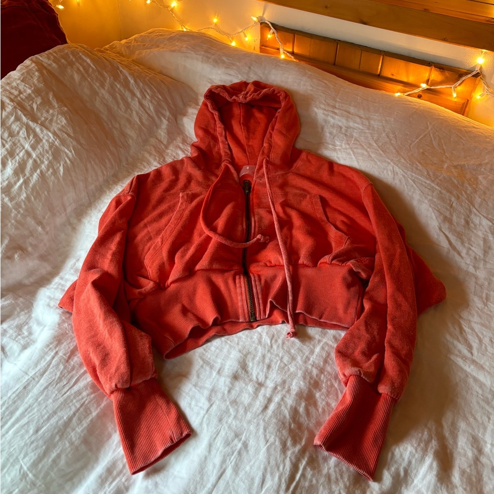 Free People Movement Salmon Cropped Oversized Hoodie